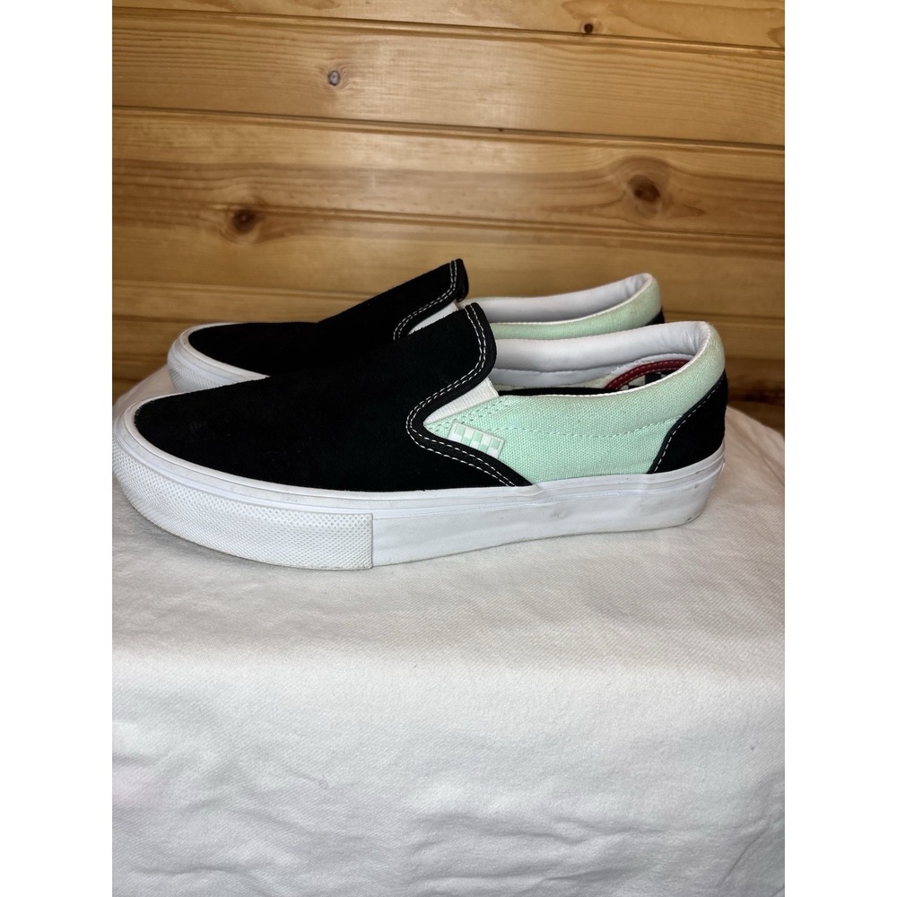 VANS POP Cush SKATE Slip-On Shoes Mint Green & Black Men's Size 7 Skateboarding